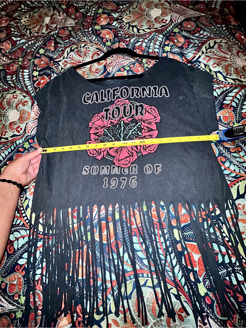 Cutout Fringed Graphic Hippie Tee
